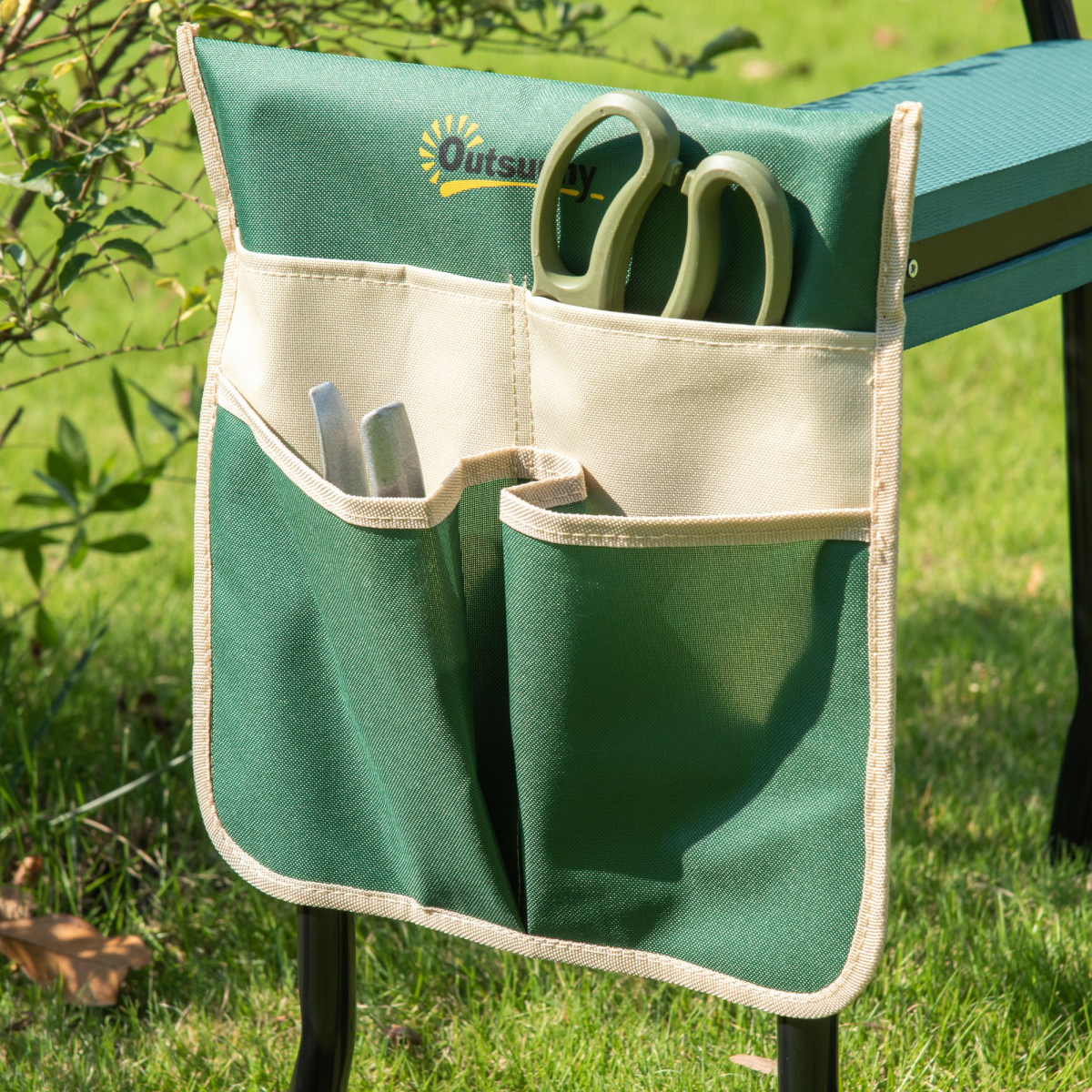 Outsunny Steel Frame Folding Garden Kneeler and Seat with Removable Tool Bag