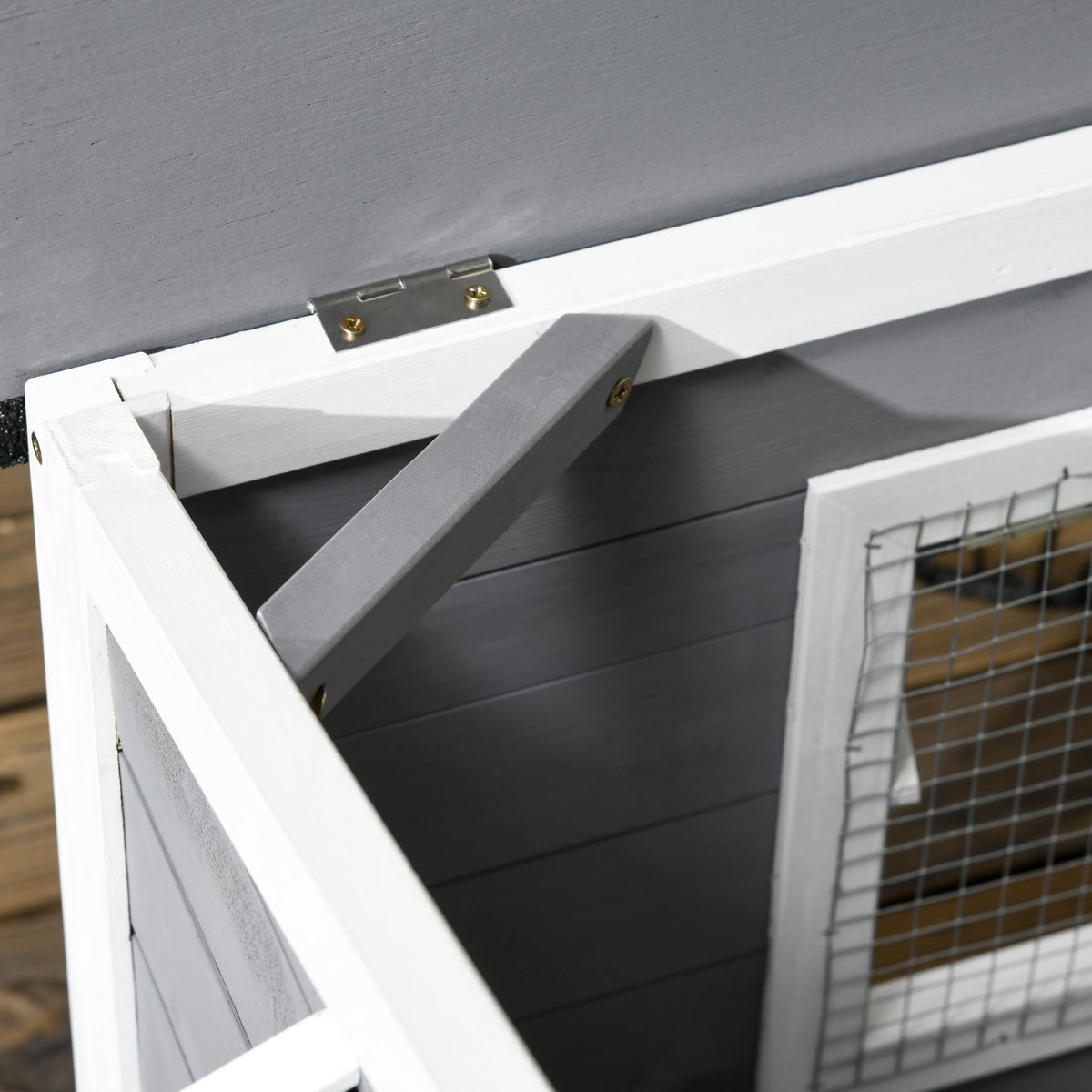 PawHut Outdoor Wooden Dog Kennel with Asphalt Roof, Grey, 97 x 72 x 65cm