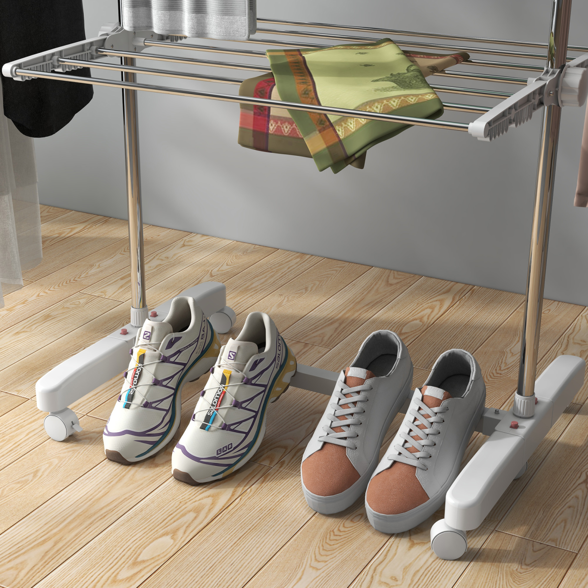 HOMCOM Folding Clothes Airer Drying Rack with Wheels, 4 Shelves