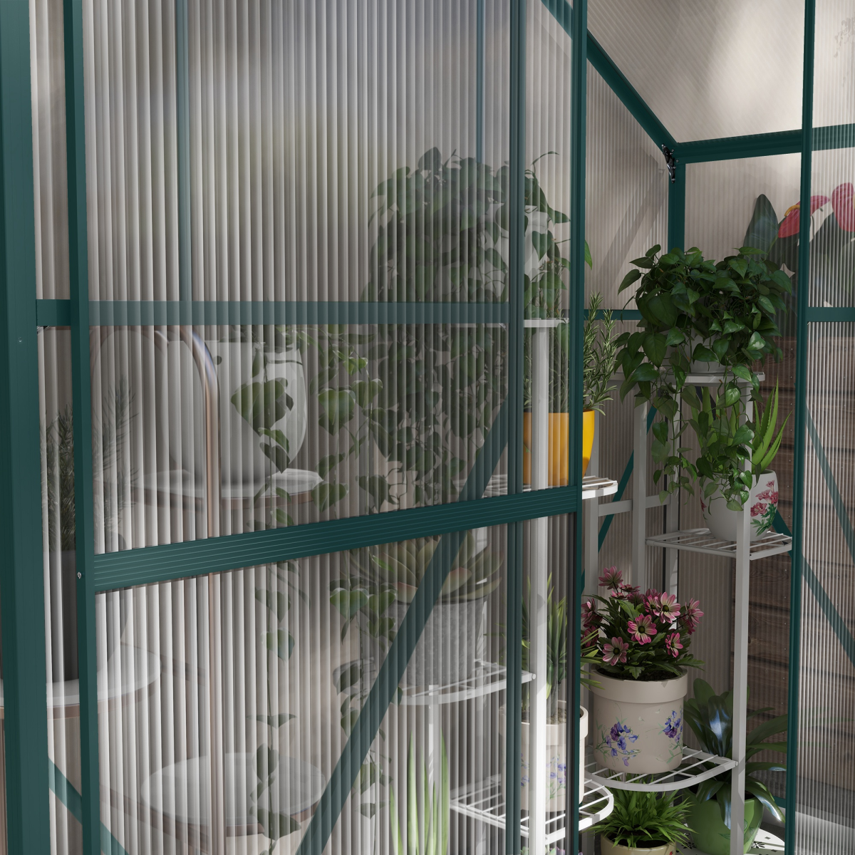 Outsunny 6 x 2.5ft Polycarbonate Greenhouse Aluminium Green House, Green