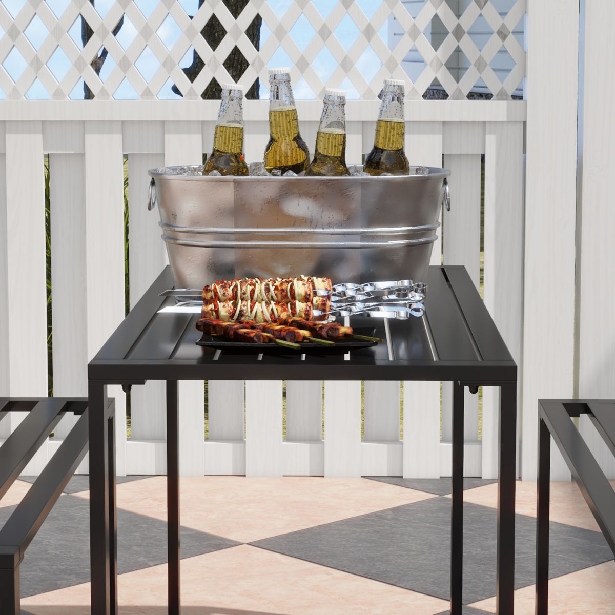 Outsunny 3-Piece Metal Table and Bench Set for 4 People, Black