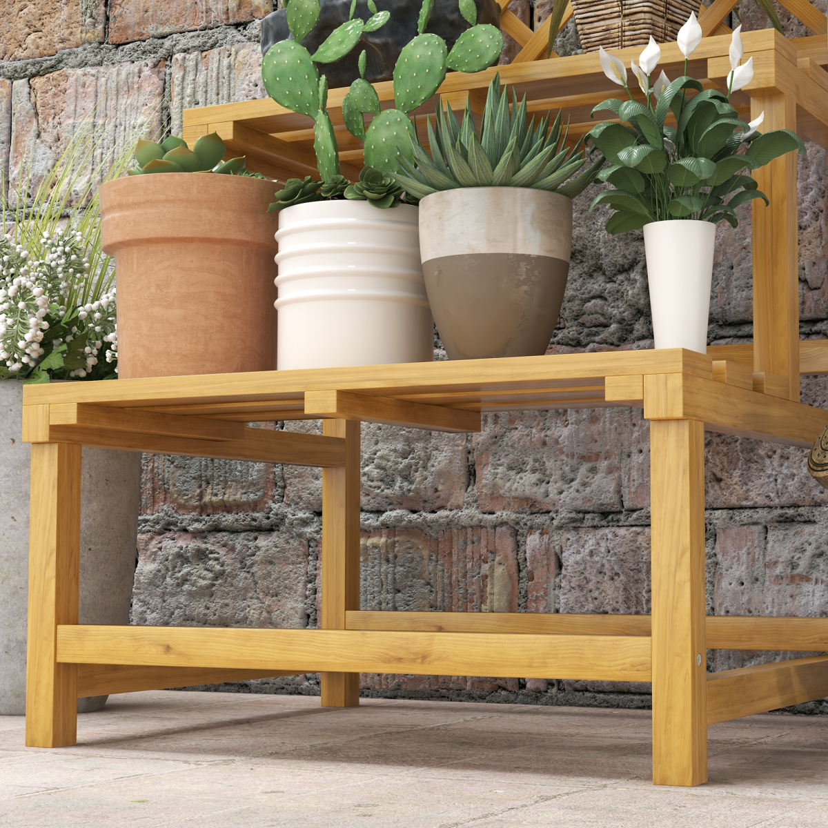 Outsunny Yellow Wooden Plant Stand with Trellis for Climbing Plants