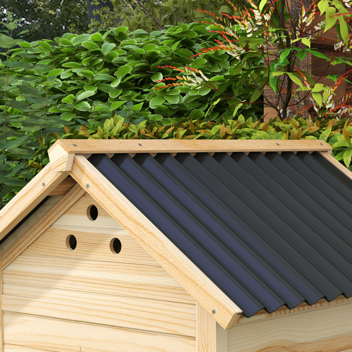 PawHut Wooden Duck House Poultry Coop with Double Doors, Openable Roof