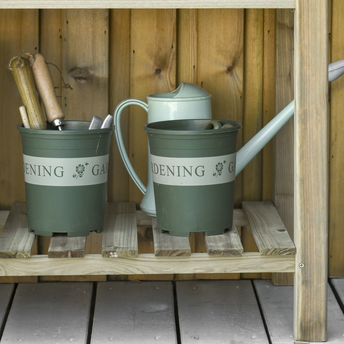 Outsunny Raised Wooden Garden Bed with Legs and Bottom Storage Shelf, Elevated Planter Box with Drainage Holes