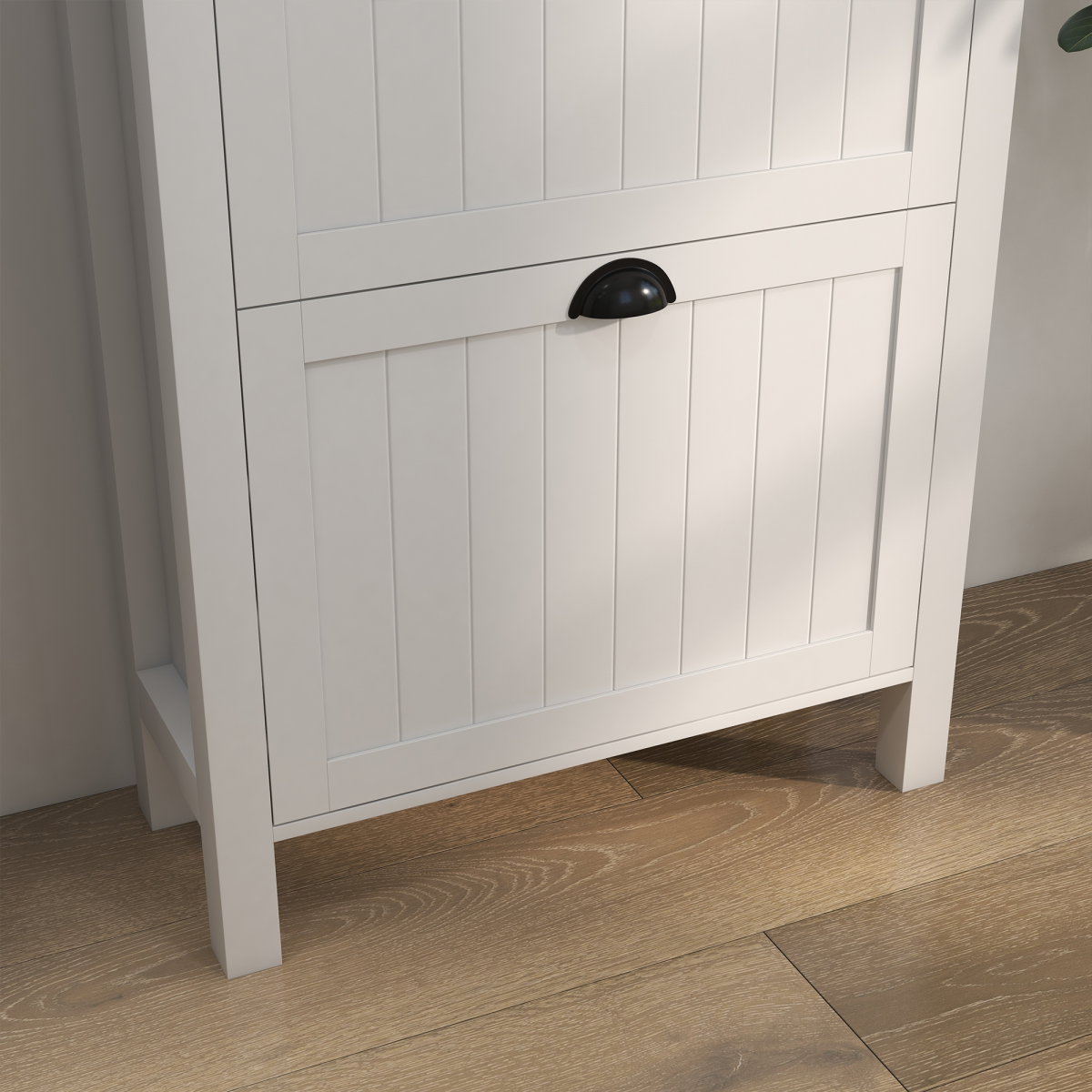 HOMCOM Narrow Shoe Cabinet, 2 Flip Drawers, Top Drawer, White