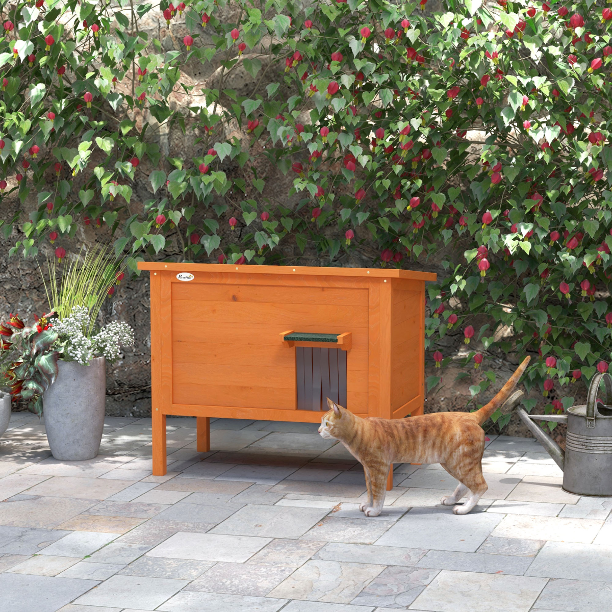 PawHut Outdoor Insulated Feral Cat House with Openable Roof, Orange