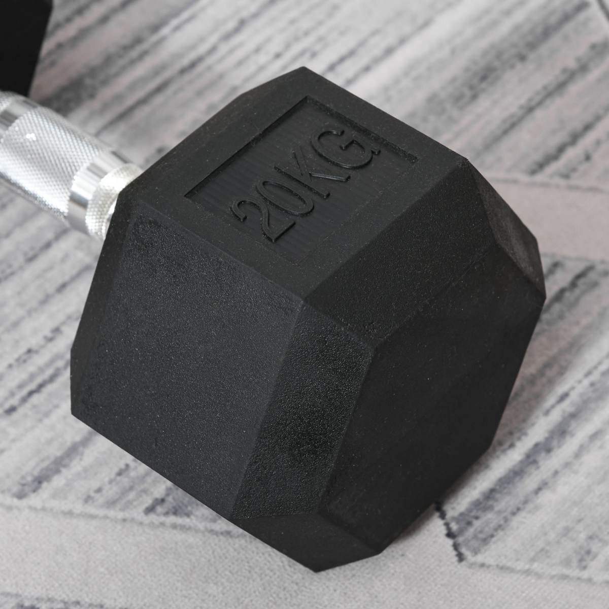 20kg Single Rubber Hex Dumbbell with Steel Core, Knurled Grip, Portable Home Gym Hand Weight