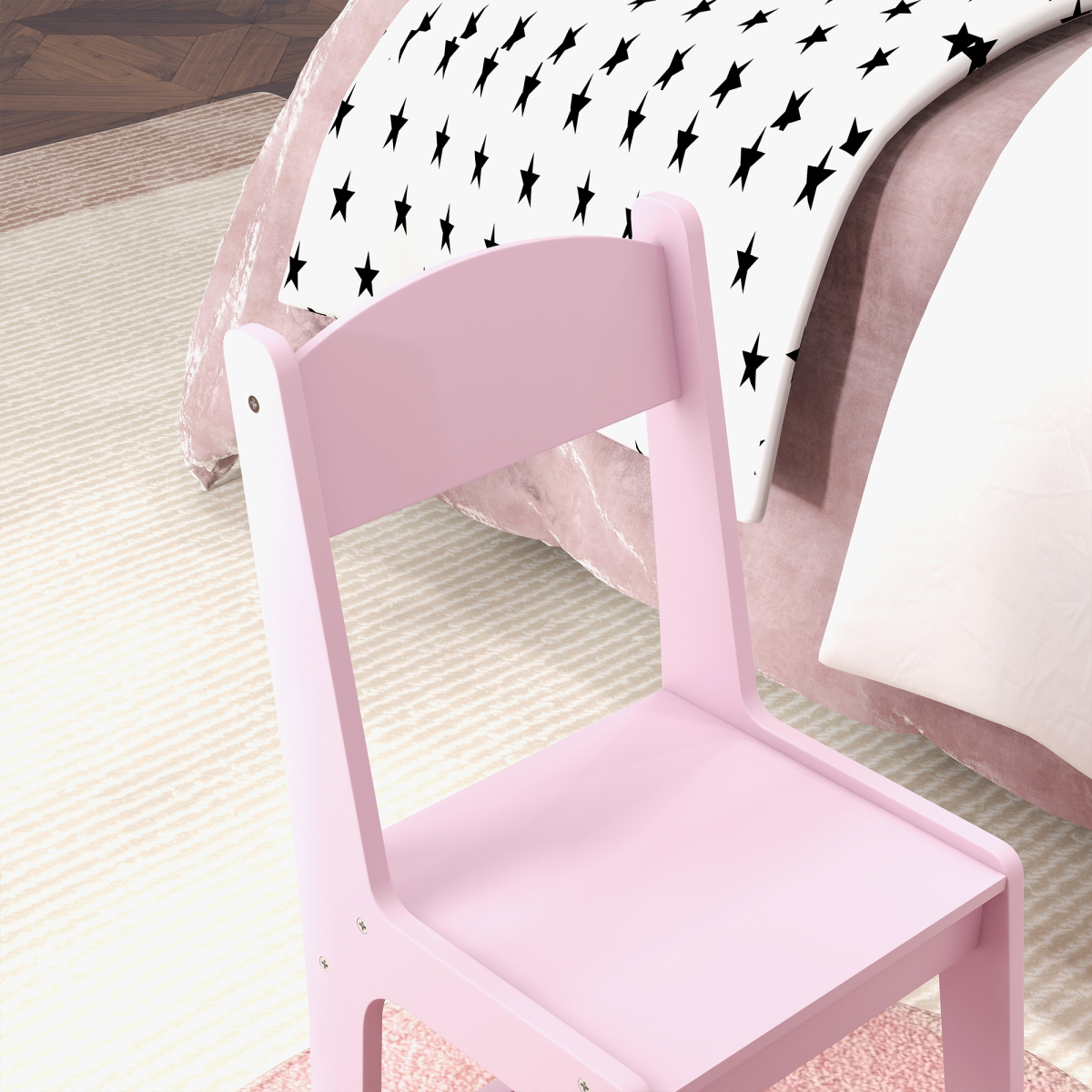 AIYAPLAY Kids Dressing Table Set, Pink, with Stool, Mirror & Drawer