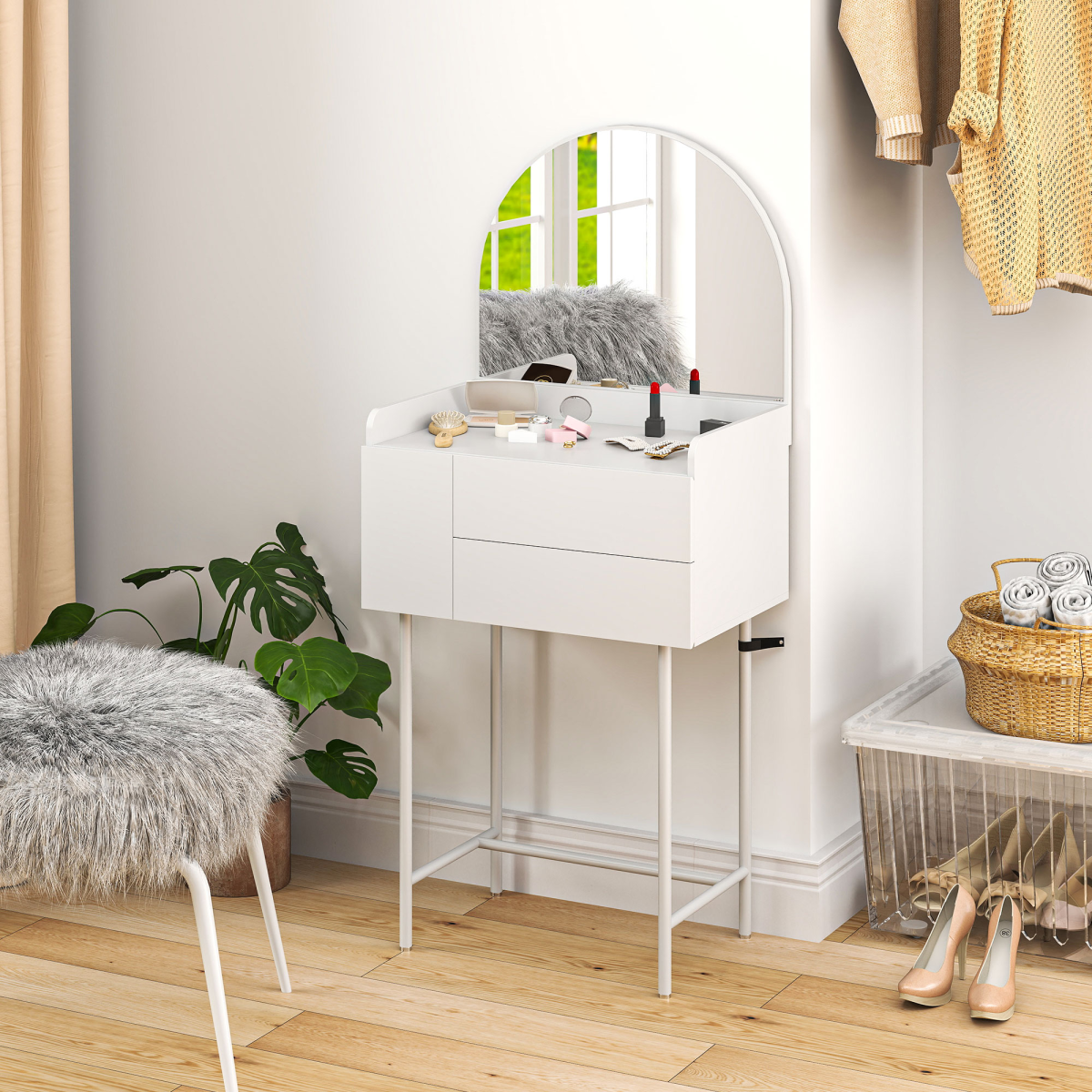 HOMCOM White Makeup Vanity Table with Mirror and 3 Drawers
