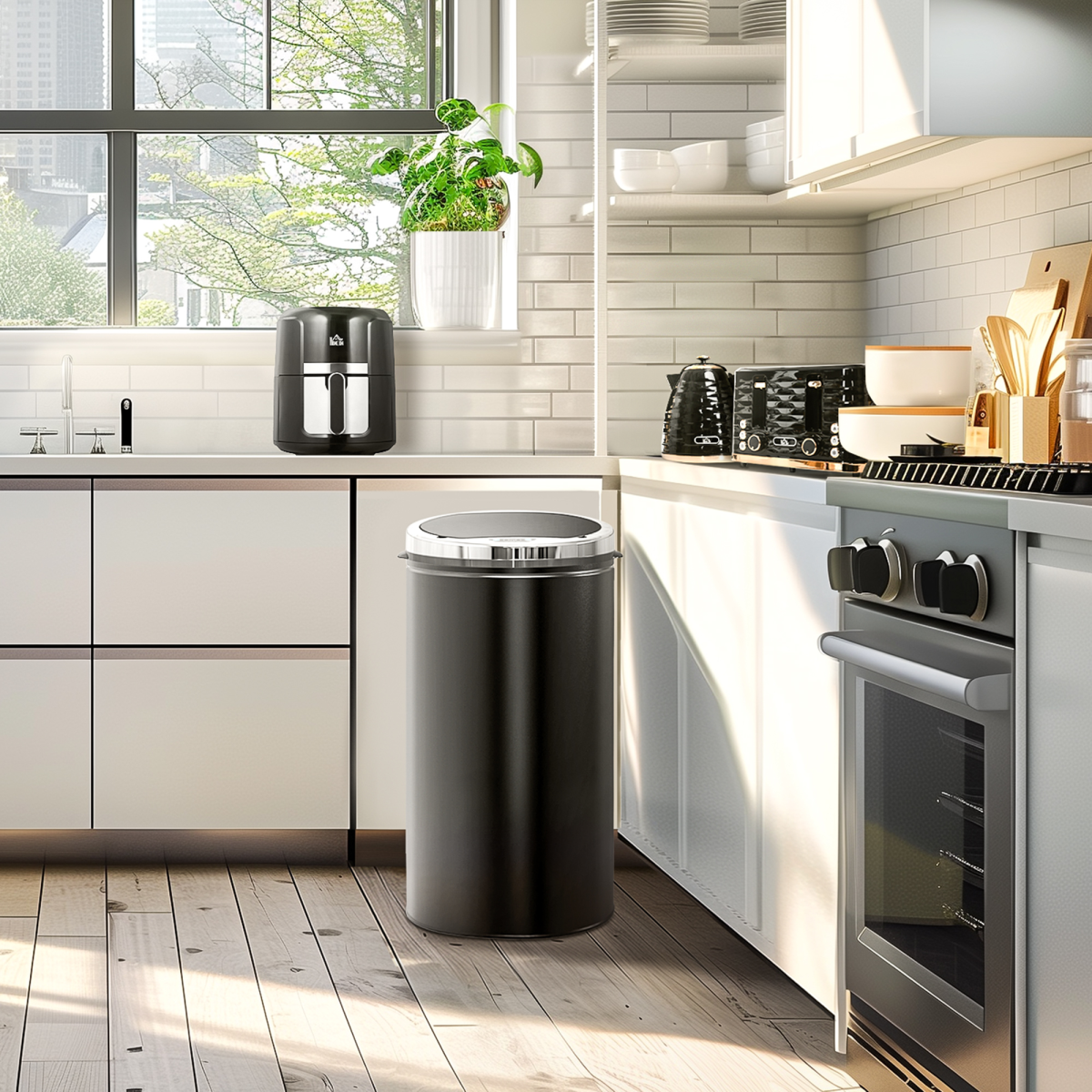 HOMCOM 42L Stainless Steel Sensor Trash Can with Removable Inner Bucket, Black