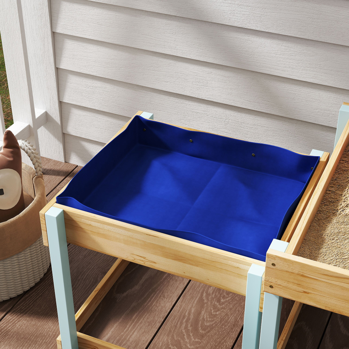 AIYAPLAY 2-Piece Wooden Sand & Water Play Tables with Liner