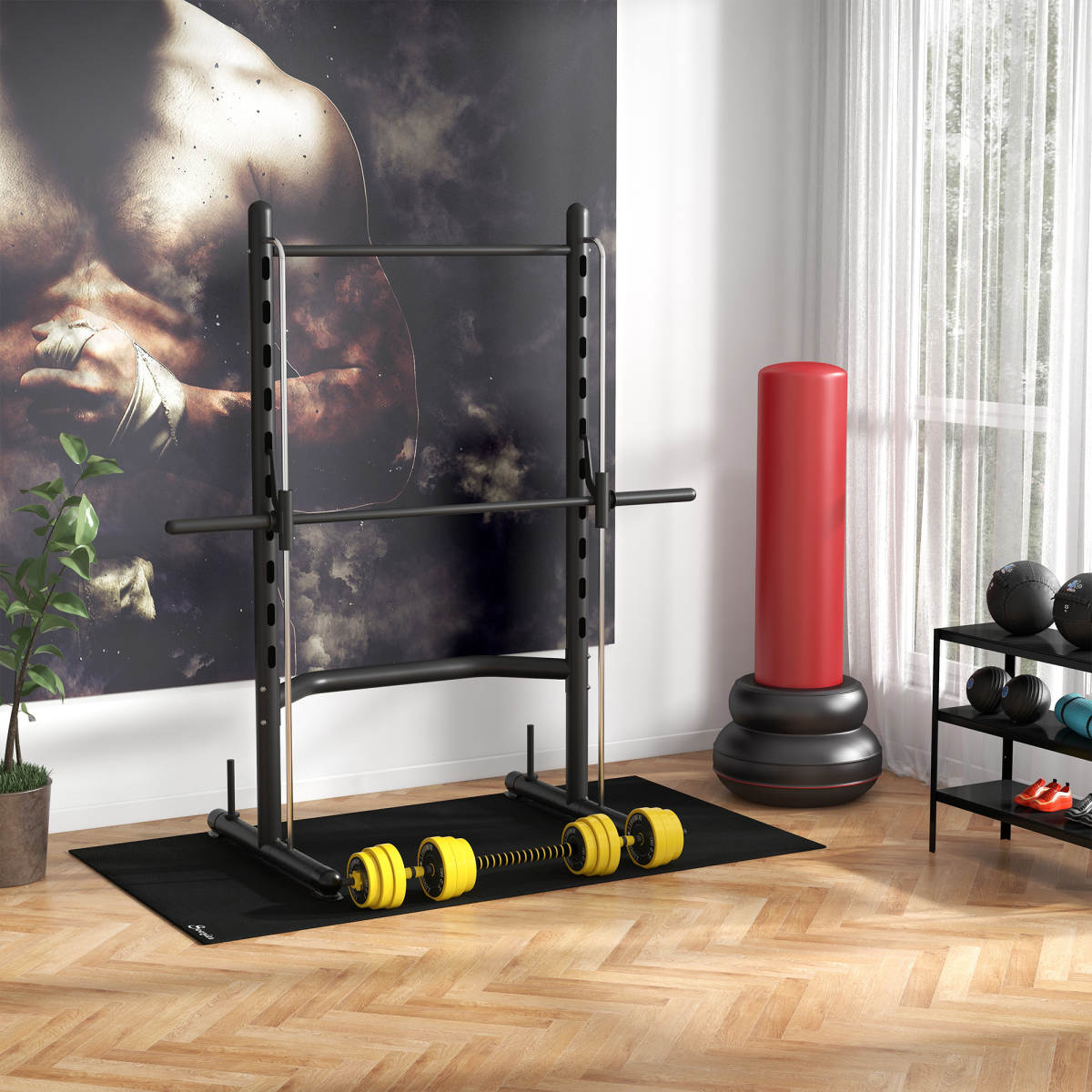 HOMCOM Adjustable Squat Rack with Pull-Up Bar & Barbell Bar
