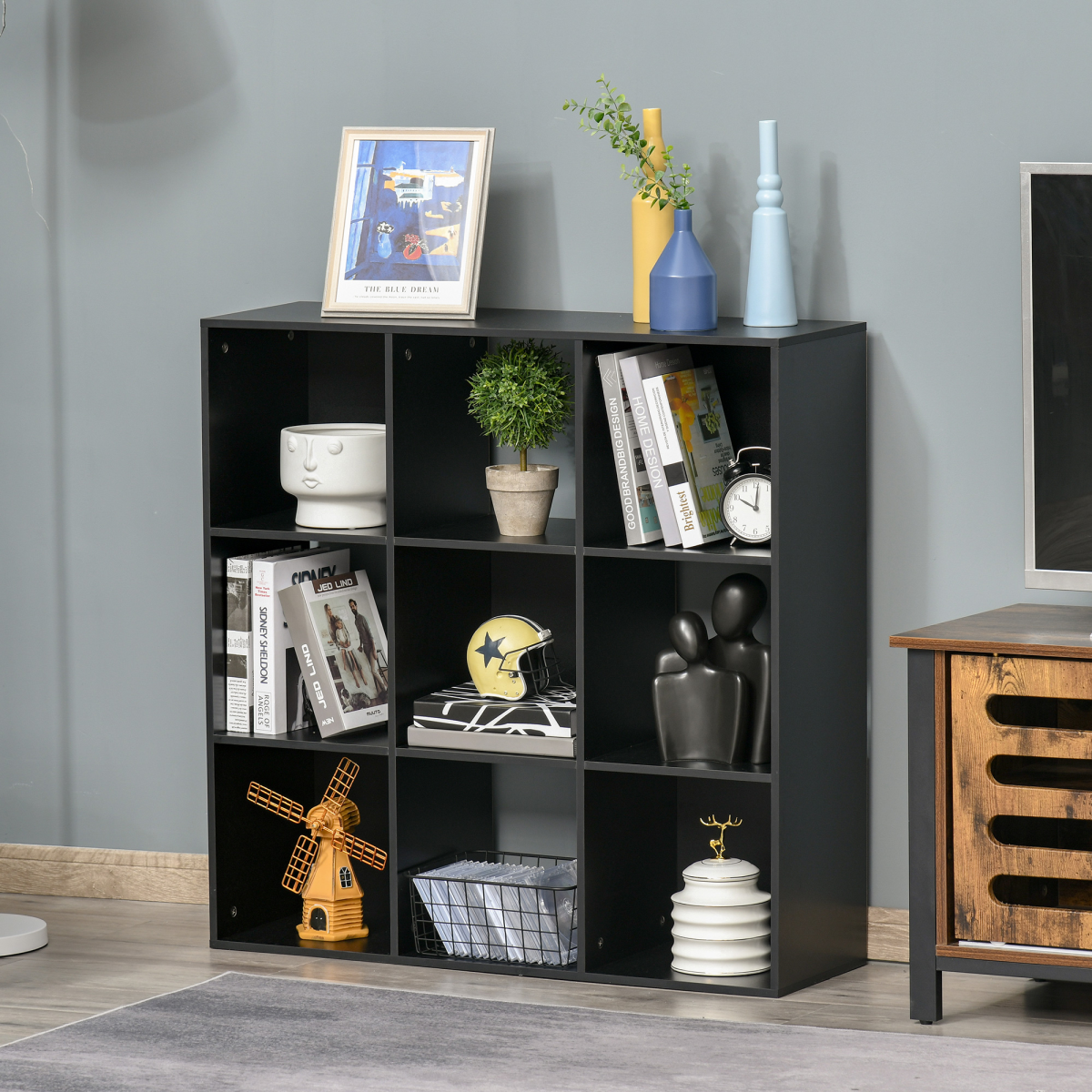9 Cube Particle Board Storage Cabinet Bookcase Bookshelf for Home Office, Black