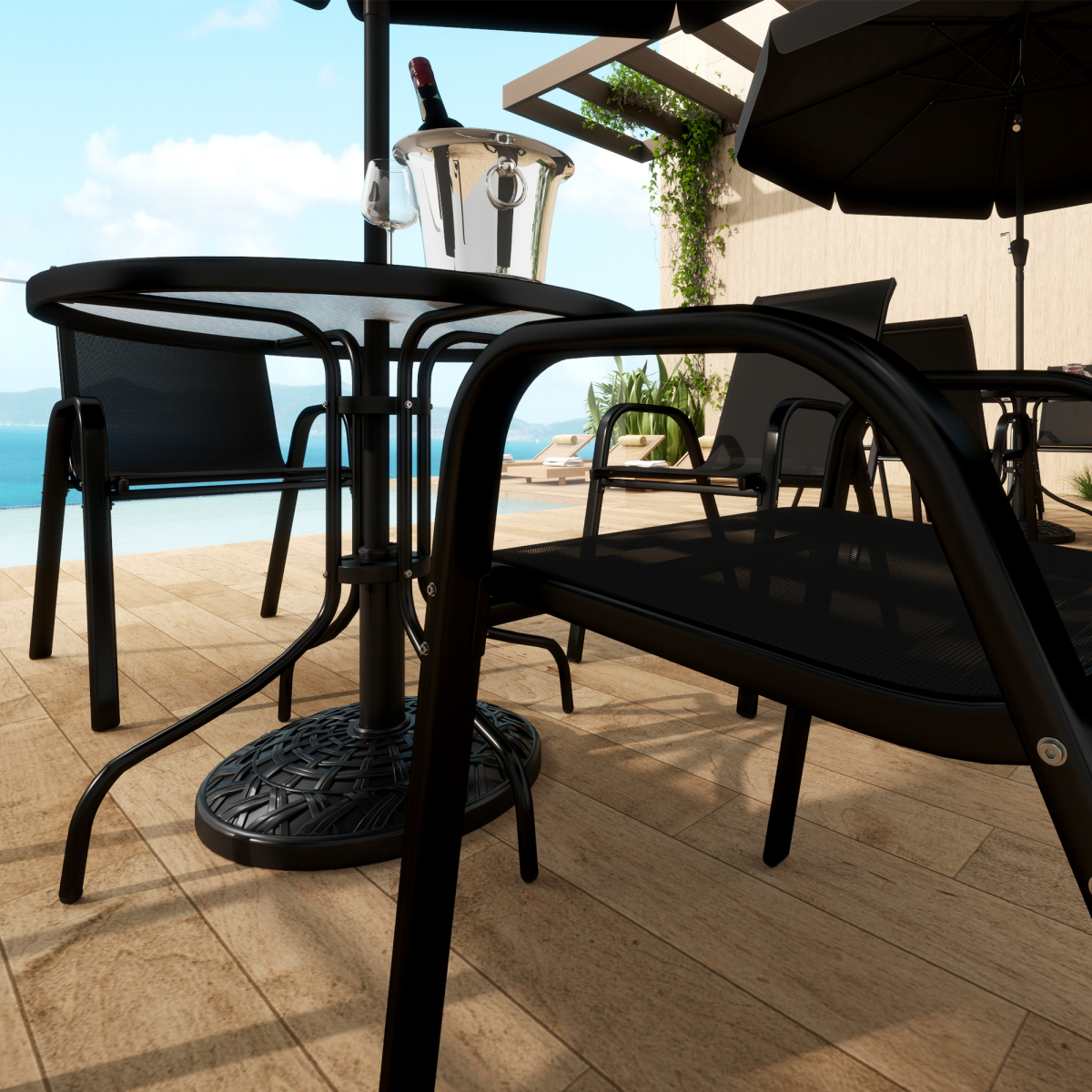 Outsunny 12kg Round Resin Parasol Base with Tightening Knob, Black