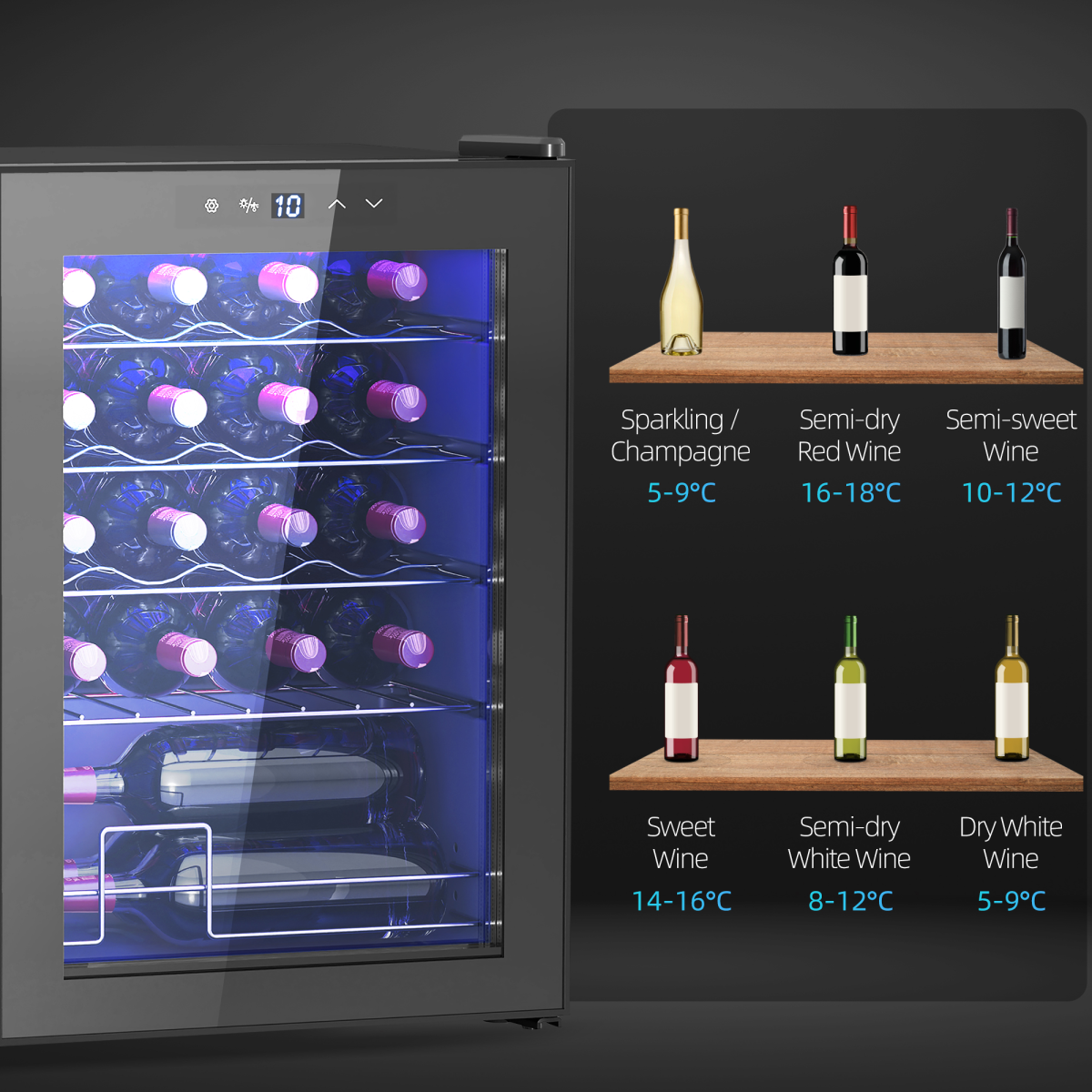 HOMCOM Freestanding 20 Bottle Wine Cooler Fridge, Glass Door, LED Light