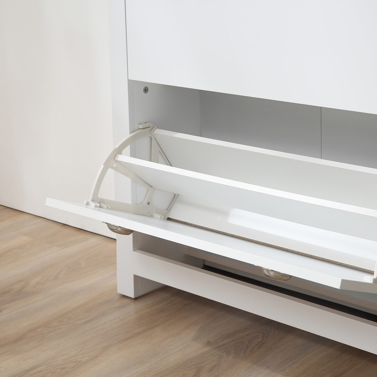HOMCOM White Narrow Shoe Cabinet with 2 Flip-Down Drawers