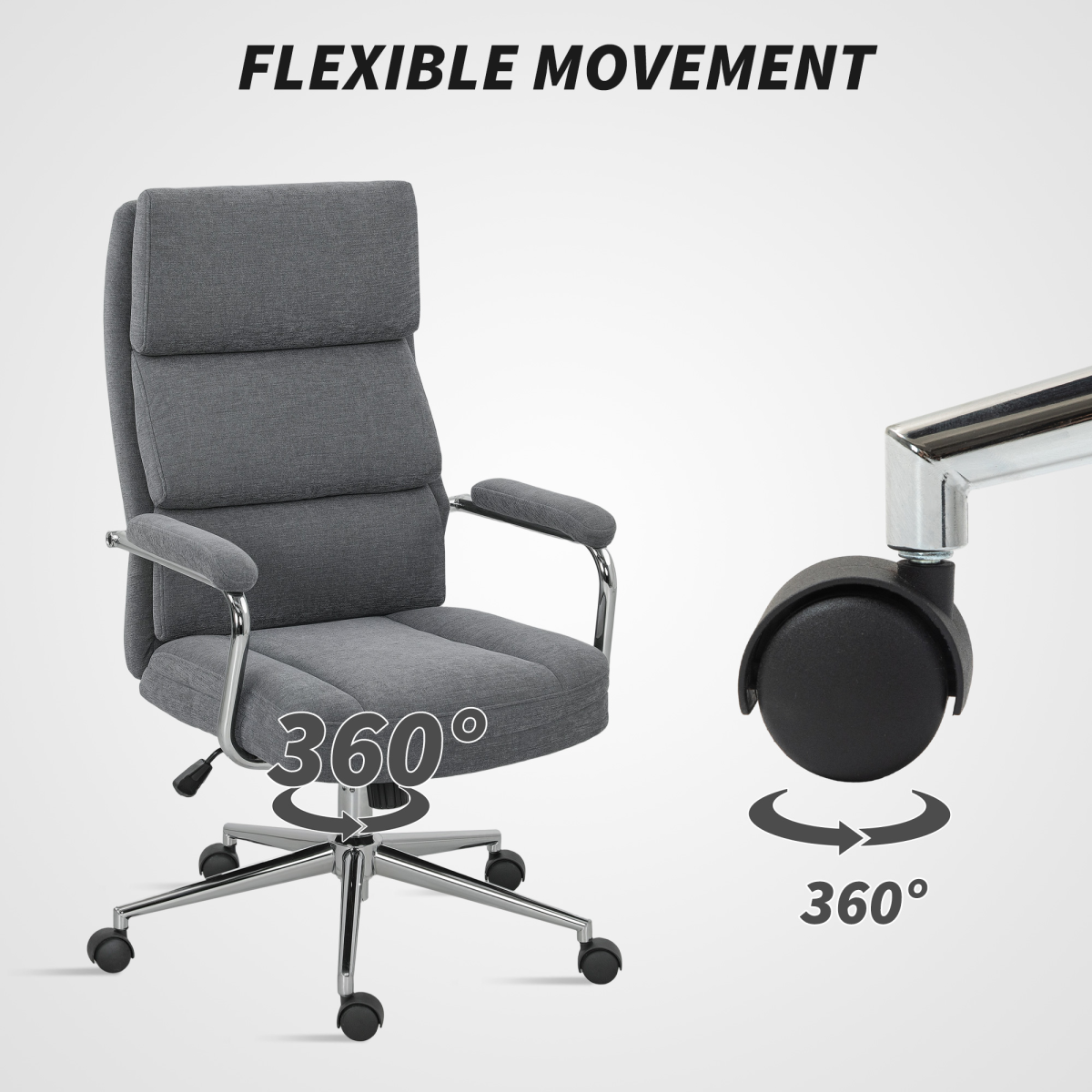 HOMCOM Linen-Fabric Office Desk Chair with Tilt, Charcoal Grey