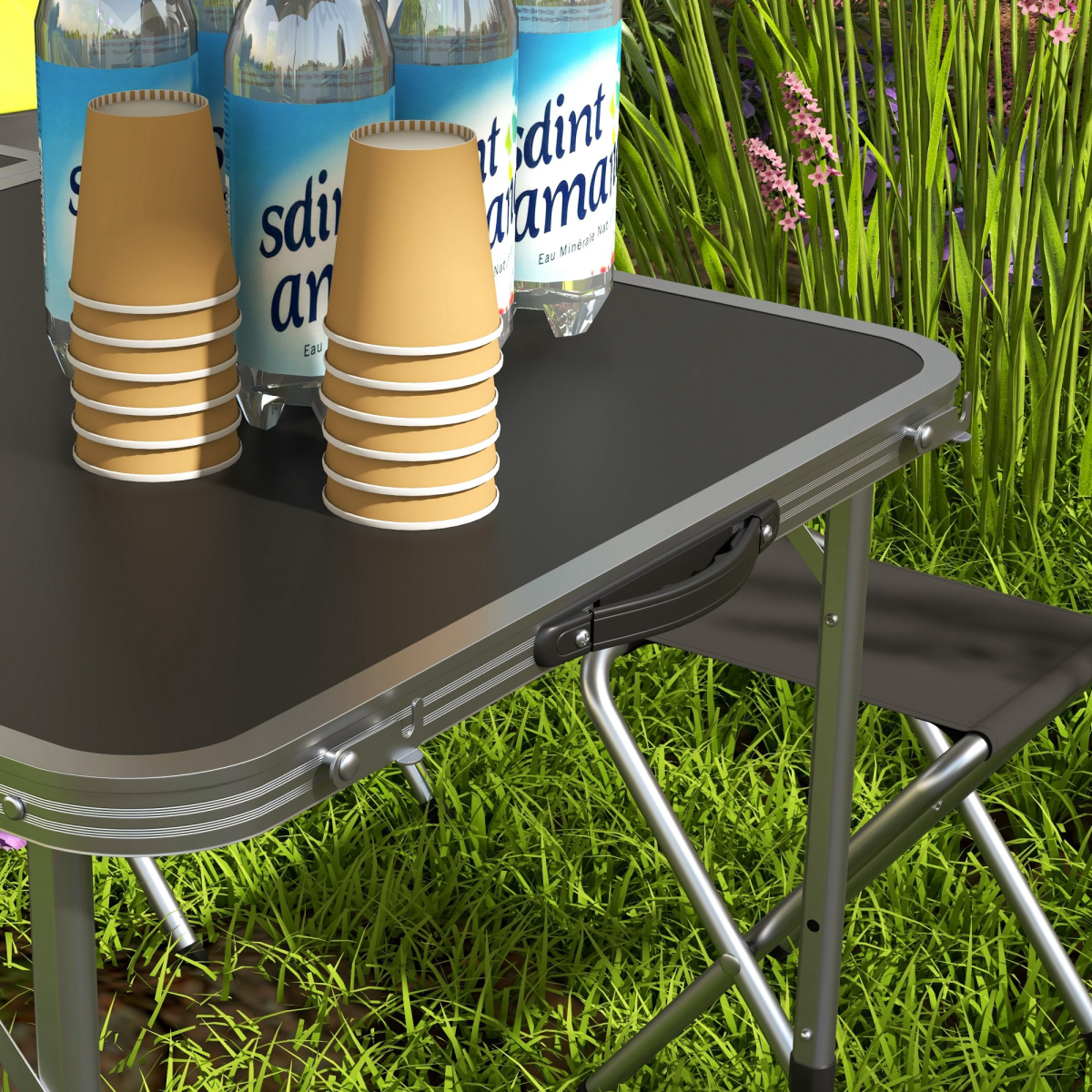 Outsunny Folding Picnic Table Set with 4 Chairs, Adjustable Height