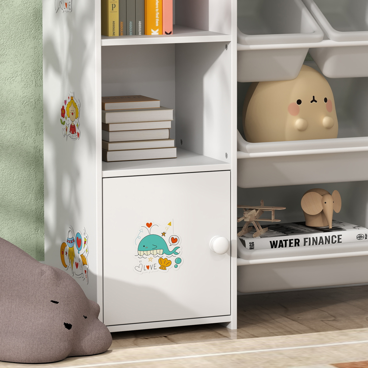 AIYAPLAY Kids Toy Storage Organiser with 8 Removable Bins, White