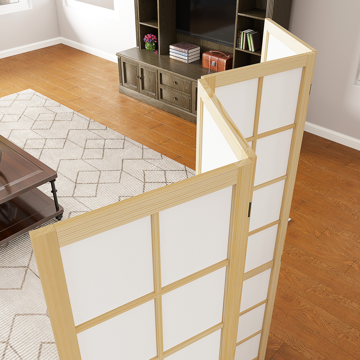 HOMCOM 4-Panel Folding Room Divider, Pine Wood Frame, 160 x 170cm