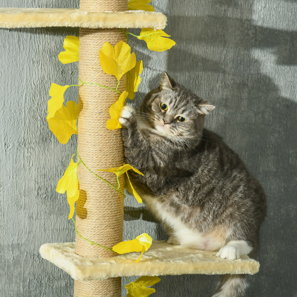 PawHut Adjustable Floor-to-Ceiling Cat Tree with Anti-Slip Kit