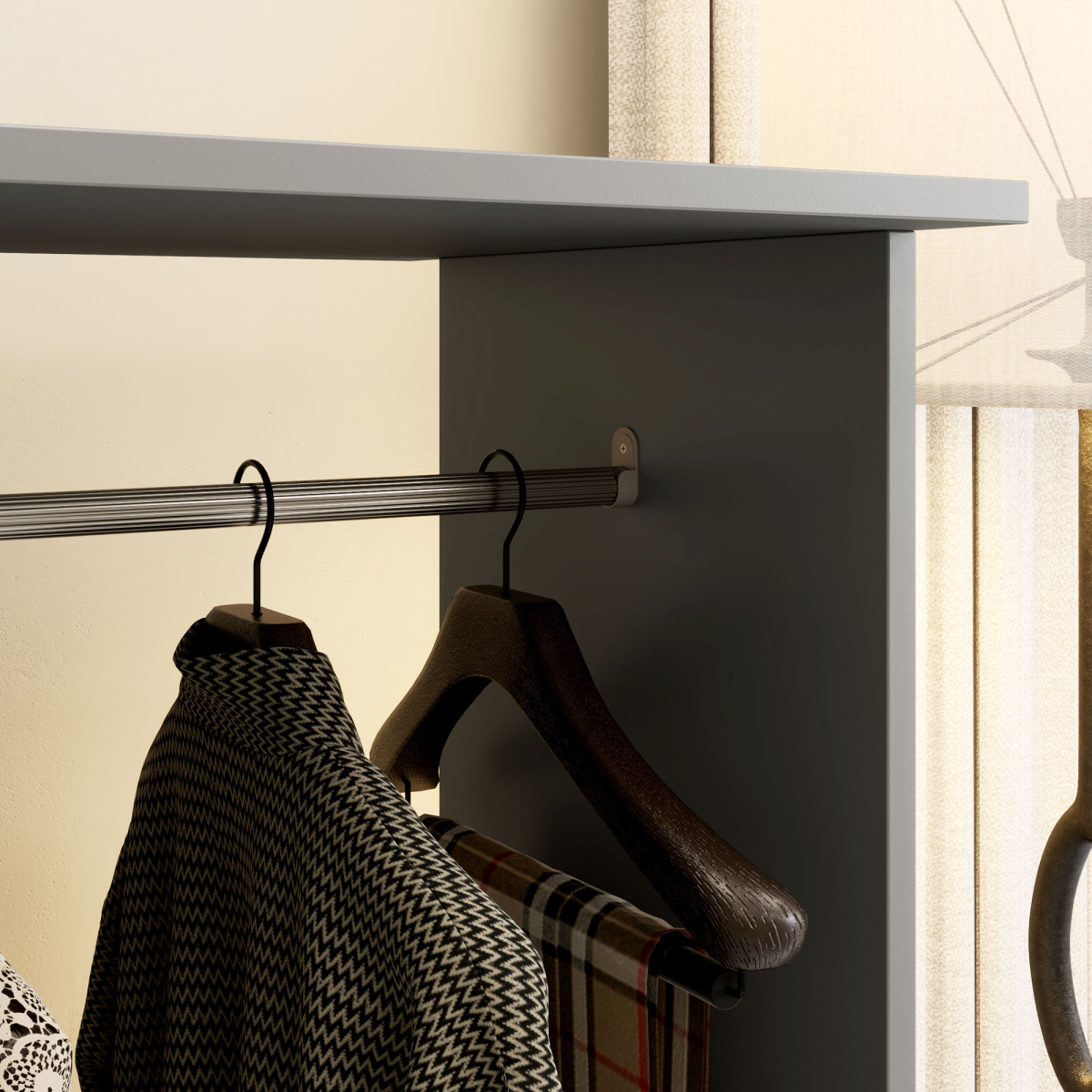 HOMCOM Mobile Double Open Wardrobe with Hanging Rails, Grey