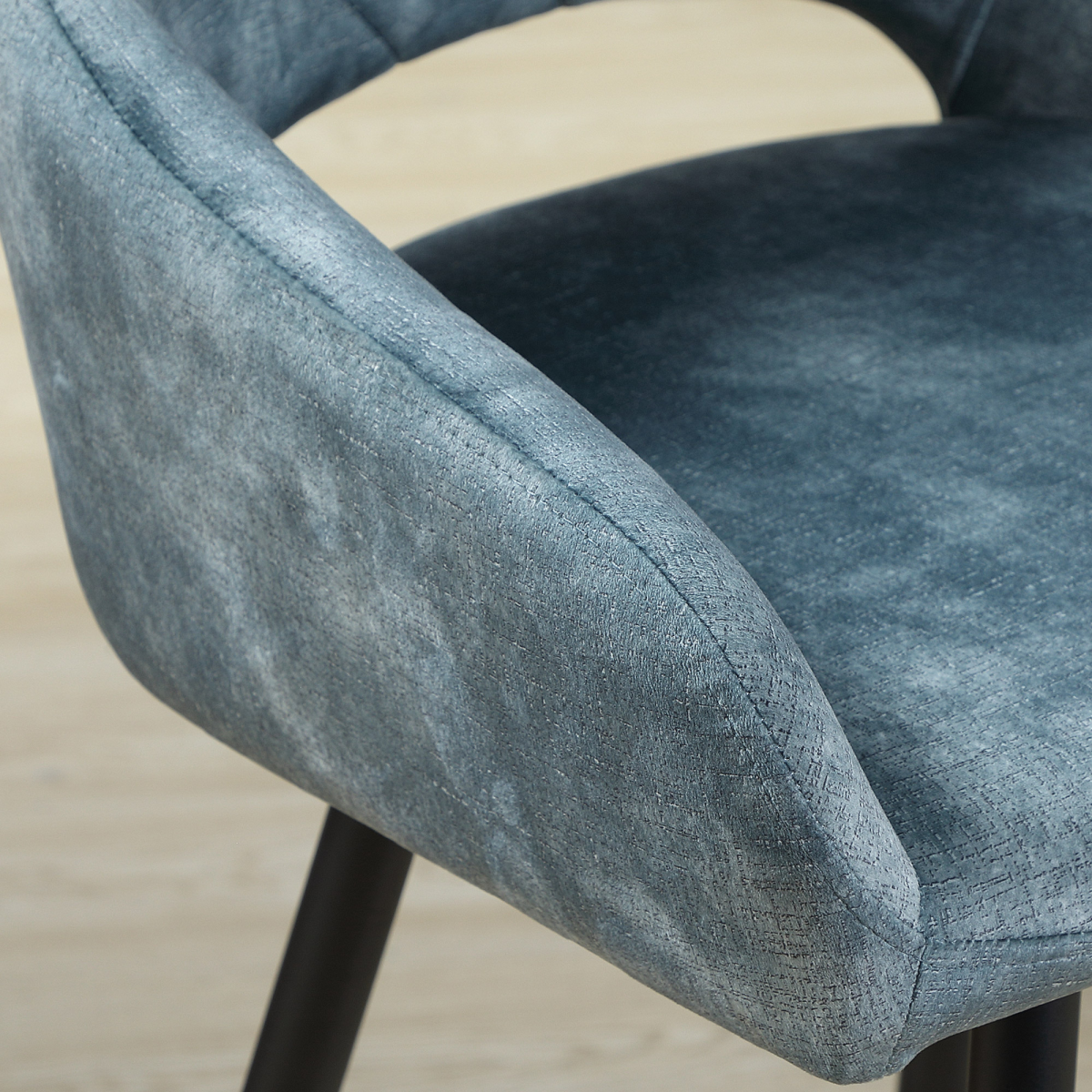 Set of 2 Blue Velvet-Feel Counter Height Bar Stools with Armrests
