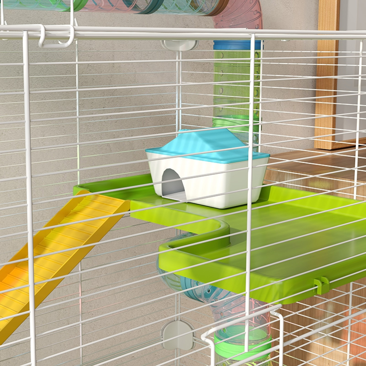 PawHut Hamster Cage with Wheel, Tubes, Ramps & Water Bottle - Green
