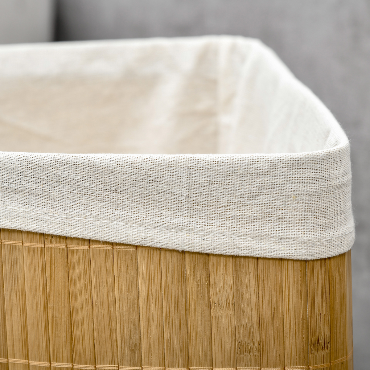 55L Bamboo Corner Laundry Hamper with Lid, 38 x 38 x 57cm, Side Handles, Unbranded