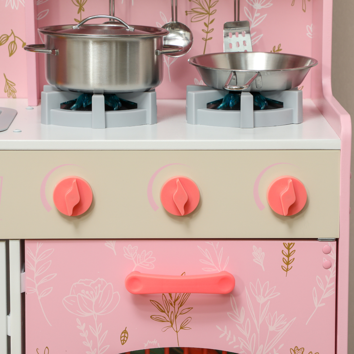 AIYAPLAY Kids Play Kitchen Set with Lights and Sounds, Pink