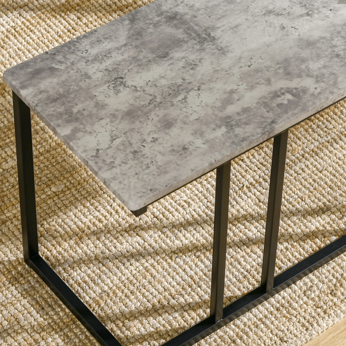 HOMCOM 4-Piece Dining Table Set for 4 People with 2 Stools and Bench, Concrete Effect Grey