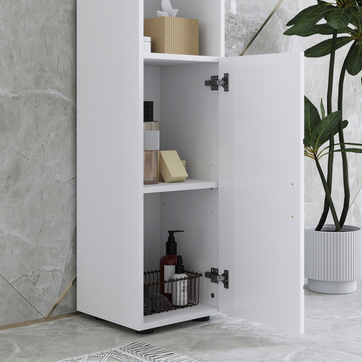 kleankin Tall Slim Bathroom Storage Cabinet with Soft Close, White
