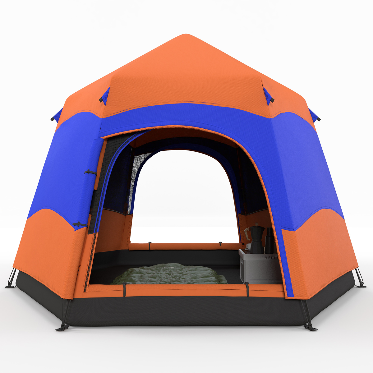 4-Person Pop Up Camping Tent, Portable Water-Resistant Hexagon Shelter