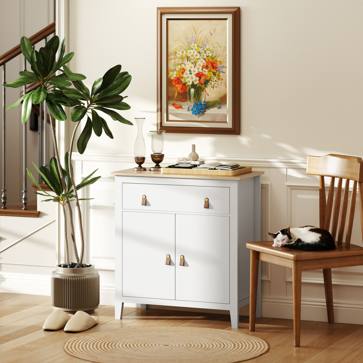 HOMCOM White Sideboard with Drawer and Adjustable Shelf Cabinet