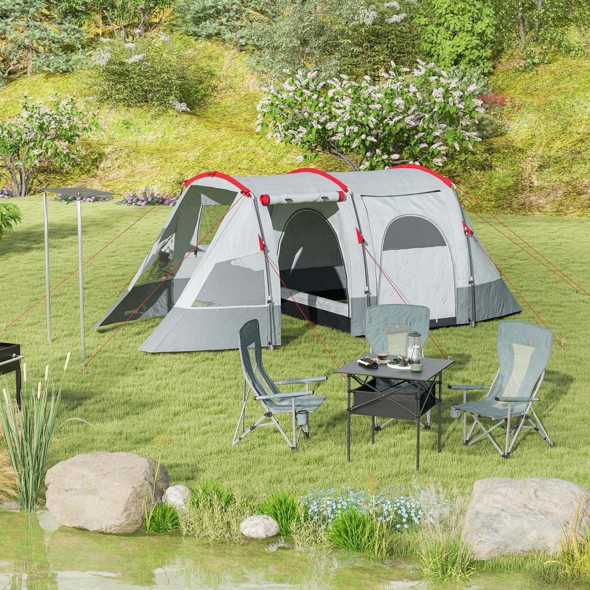 Aluminum Roll-Top Folding Camping Table with Mesh Bag, Black