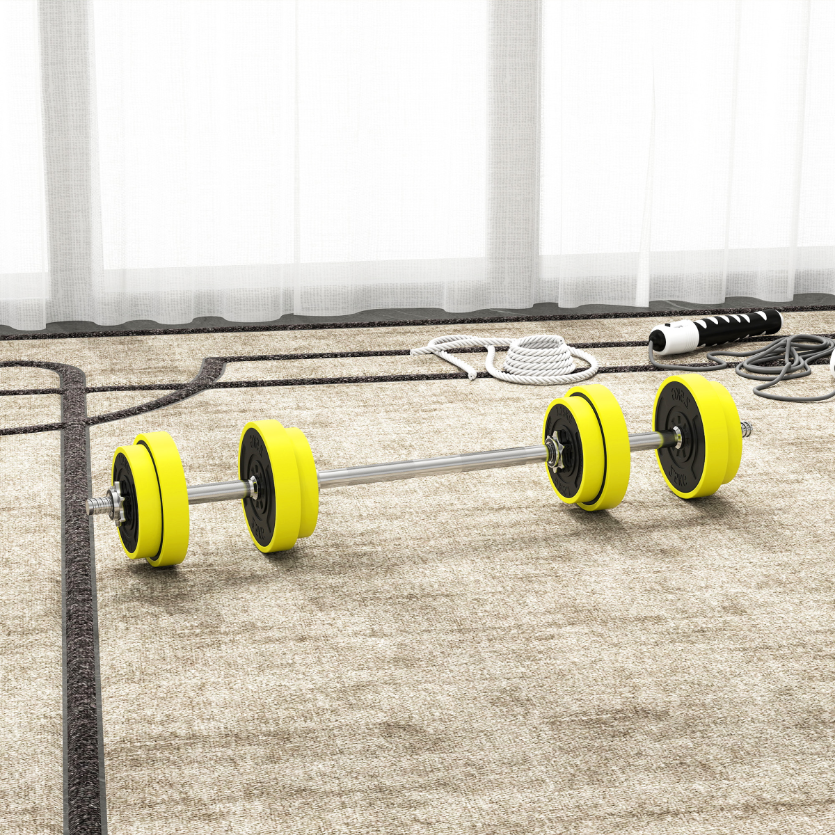 HOMCOM 20kg Adjustable 2-in-1 Dumbbell & Barbell Set, Yellow
