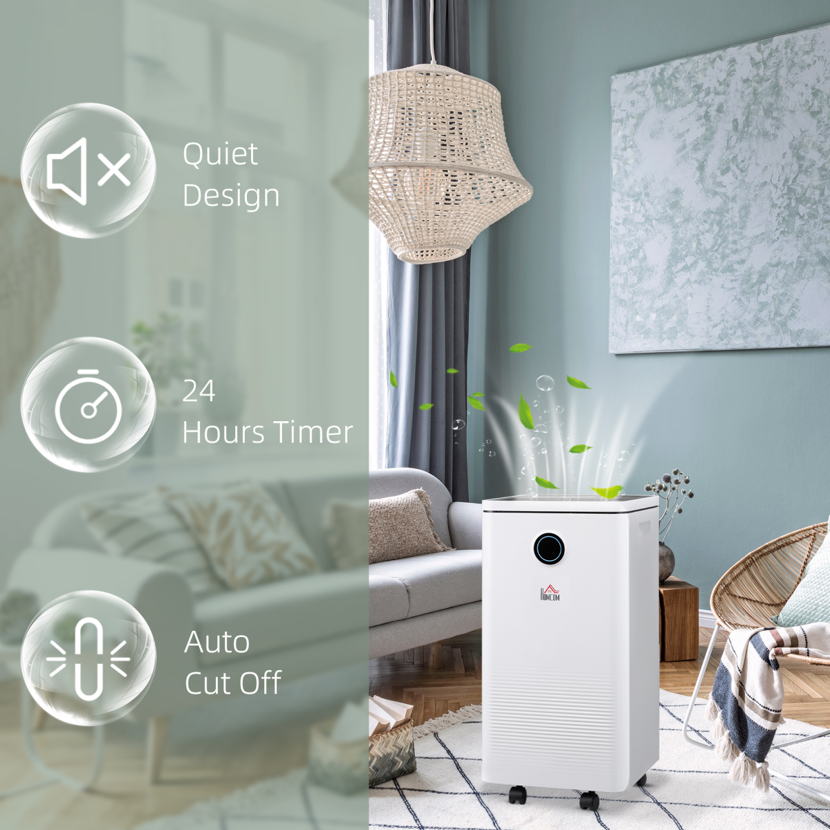 HOMCOM 10L/Day Portable Quiet Dehumidifier with 2.5L Tank, 2 Speed, 4 Modes, 42dB, 24H Timer for Home Laundry Room