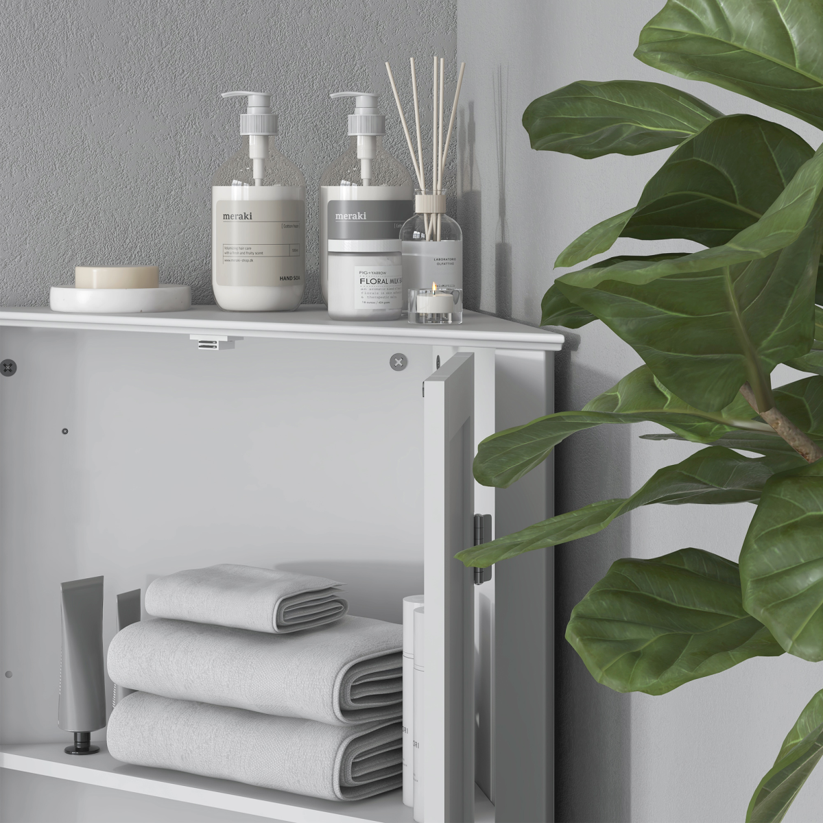 Corner Bathroom Cabinet with Adjustable Shelf and Recessed Doors, White