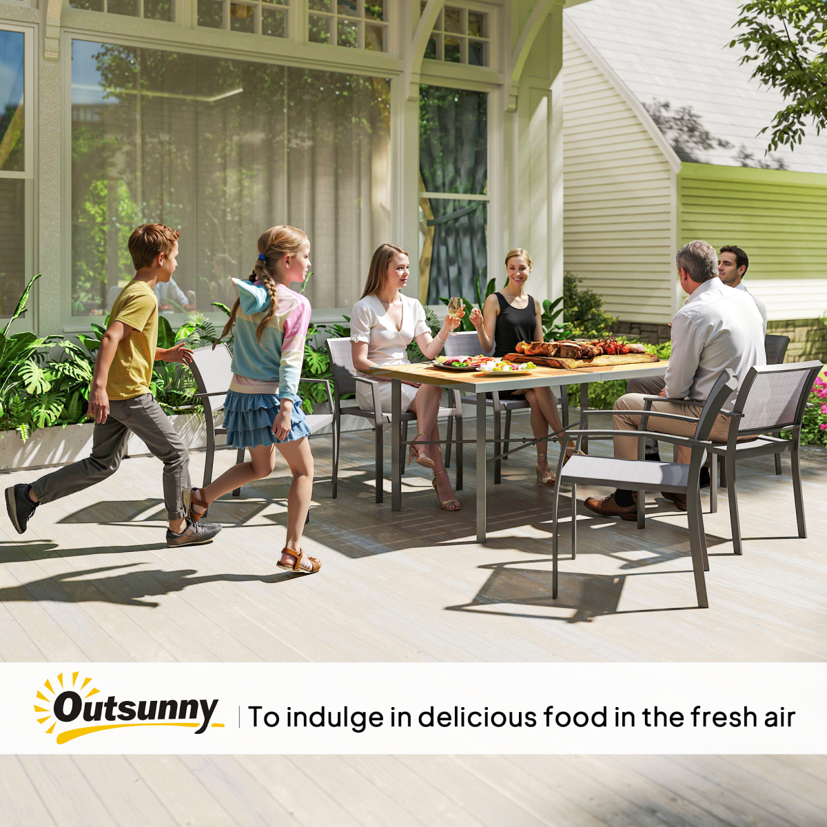 Outsunny Outdoor Garden Dining Table for 6 with Umbrella Hole