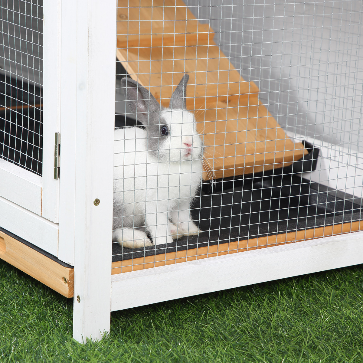 2-Tier Wooden Rabbit Hutch Outdoor Pet Cage with Ramp and Slide-Out Trays PawHut