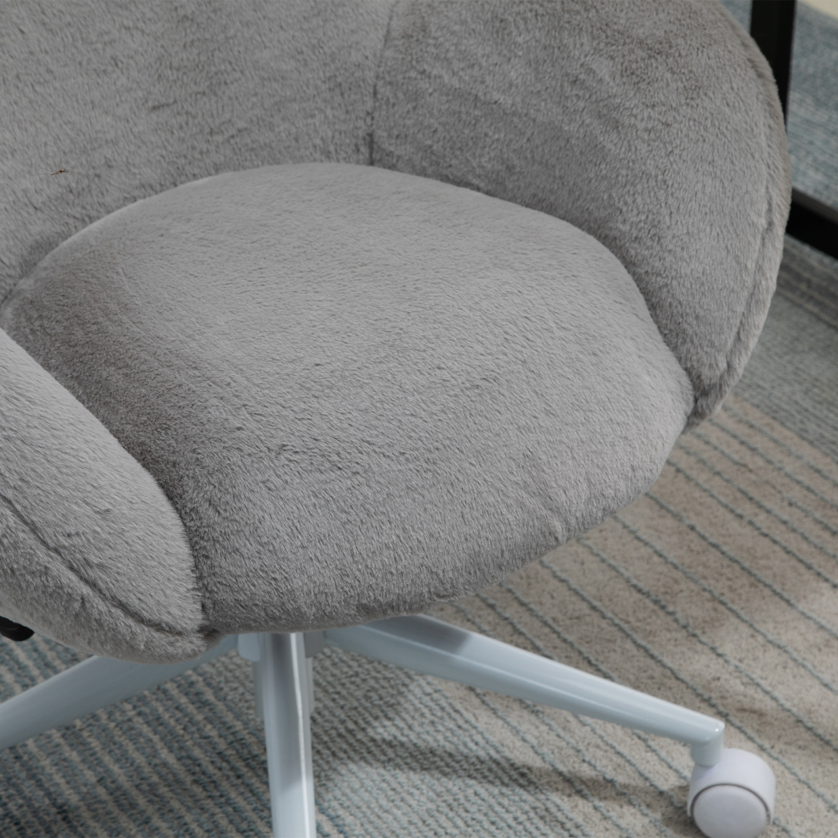 HOMCOM Fluffy Leisure Office Chair with Backrest and Armrests, Swivel Height Adjustable, Grey