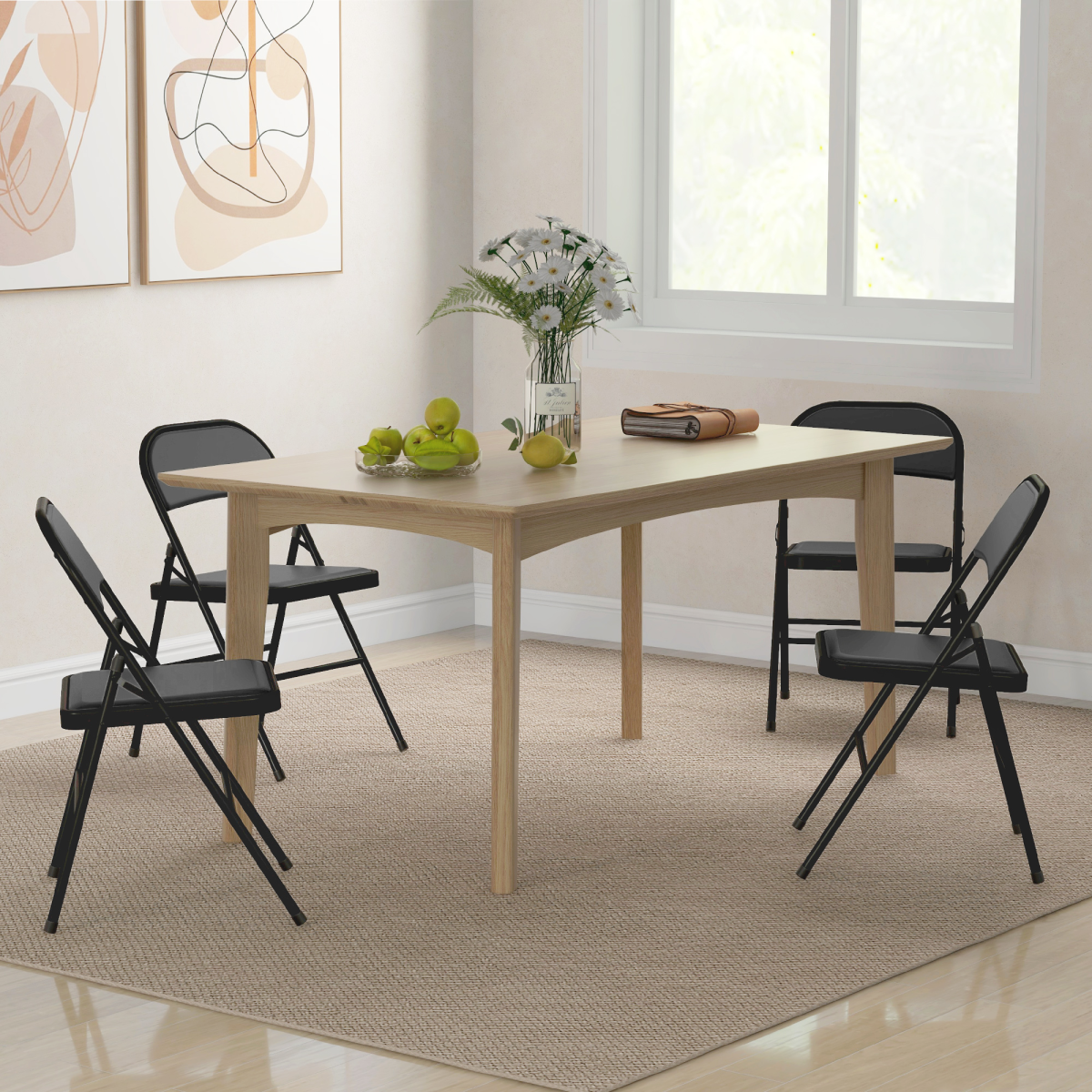 HOMCOM 4 Pack Folding Chairs with Padded Seat, Steel Frame, Black