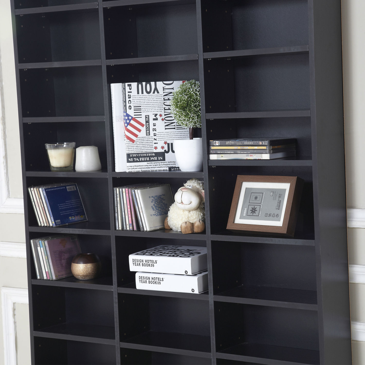 Black CD DVD Media Storage Bookcase, 33 Adjustable Compartments, Holds Up to 1116 CDs or 528 DVDs