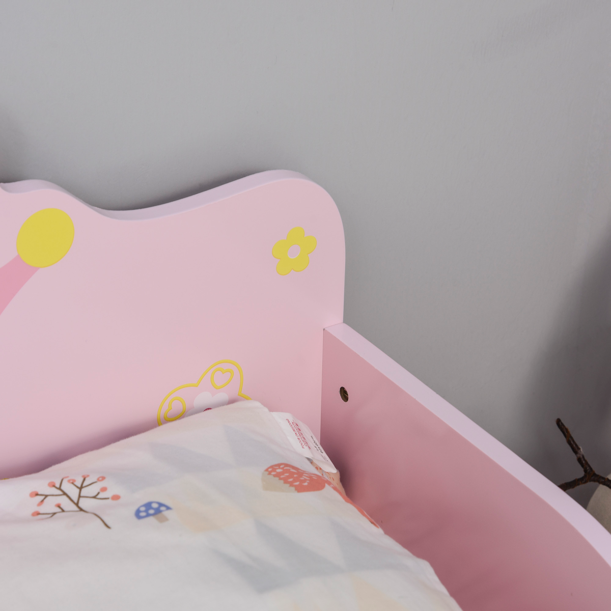 Homcom Kids Pink Princess Crown Wooden Bed with Side Rails