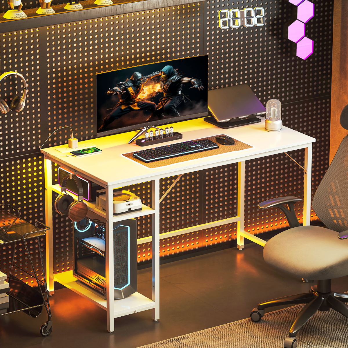 HOMCOM White 120 x 60 cm Home Office Desk with Reversible Shelf