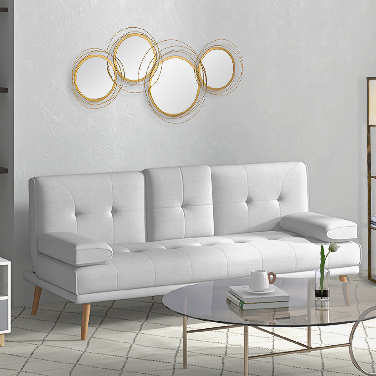 Gold Metal Wall Mirror Art with Hanging Kit, 56 x 107 cm