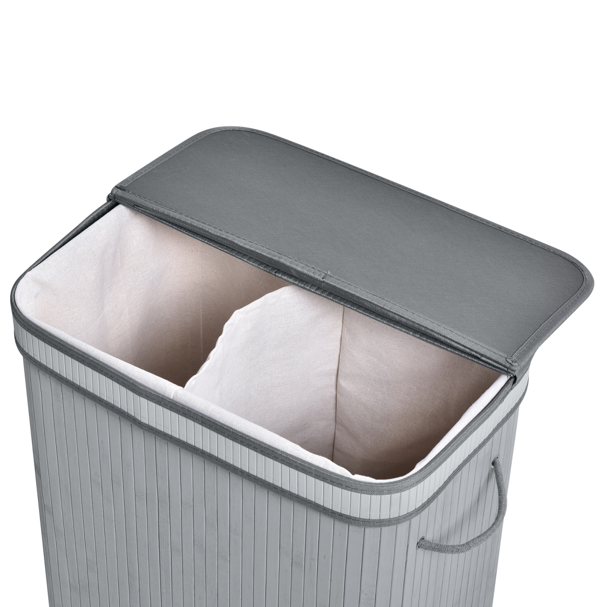 100L Grey Bamboo Flip Lid Laundry Basket with Removable Washable Lining