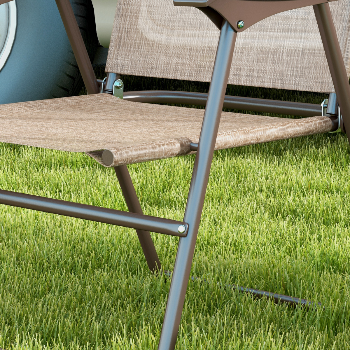 Outsunny Set of 2 Folding Mesh Chairs, Steel Frame, Mixed Brown