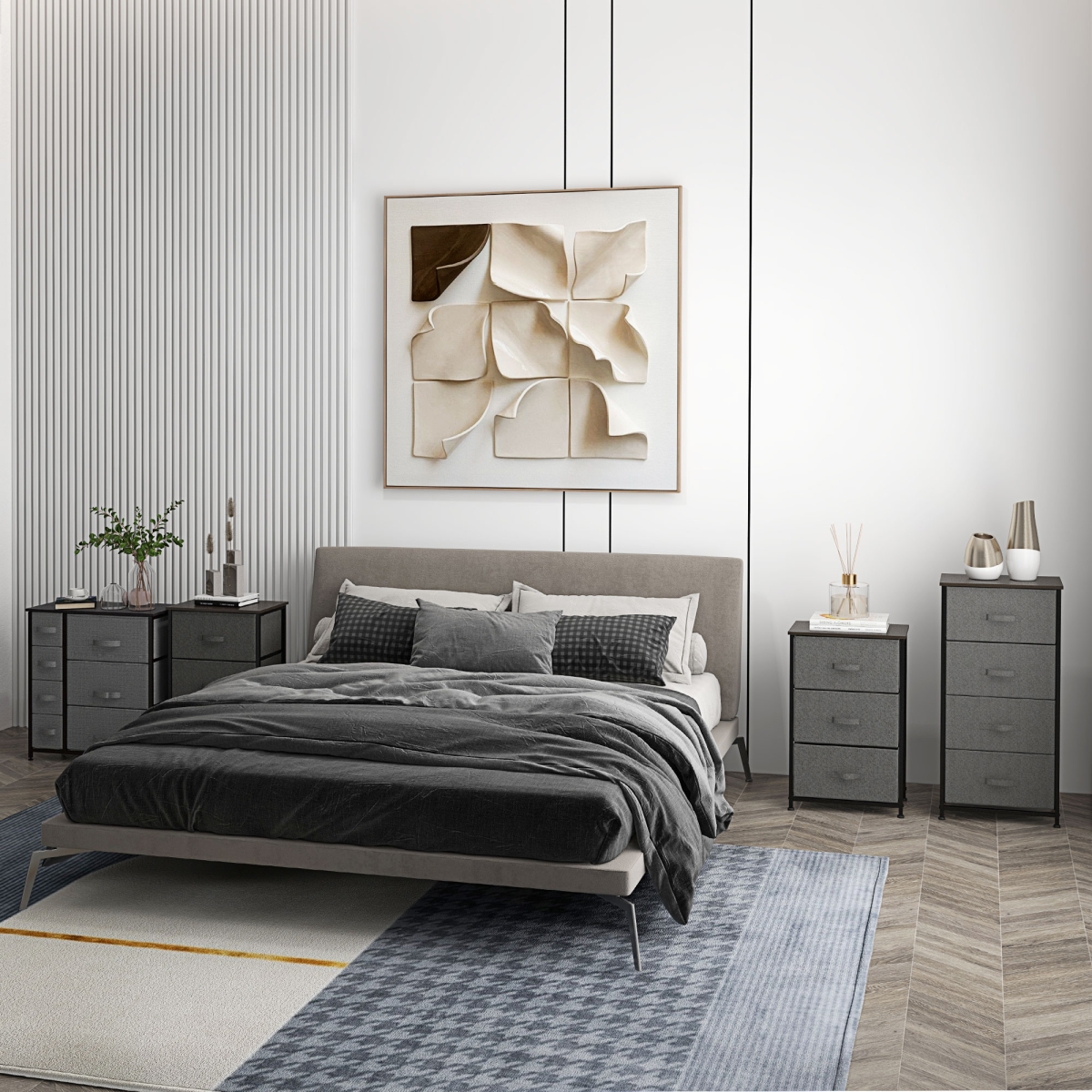 HOMCOM 7-Drawer Chest of Drawers with Fabric Storage, Dark Grey