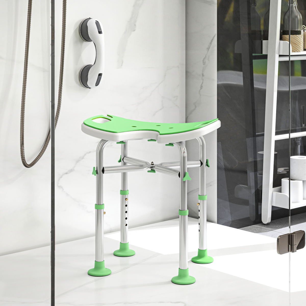 HOMCOM Aluminium Adjustable Shower Stool with Suction Feet, 150kg